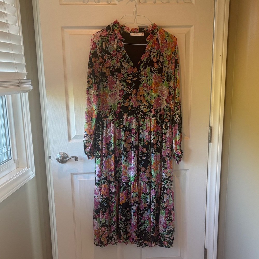Floral Long Sleeve Dress with Black Base